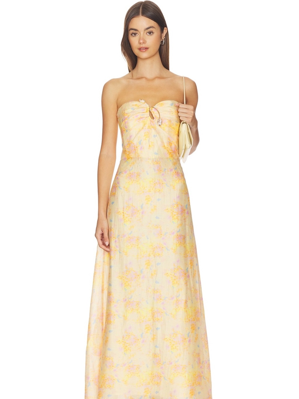 Bardot Amina Strapless Maxi Dress in Yellow Floral